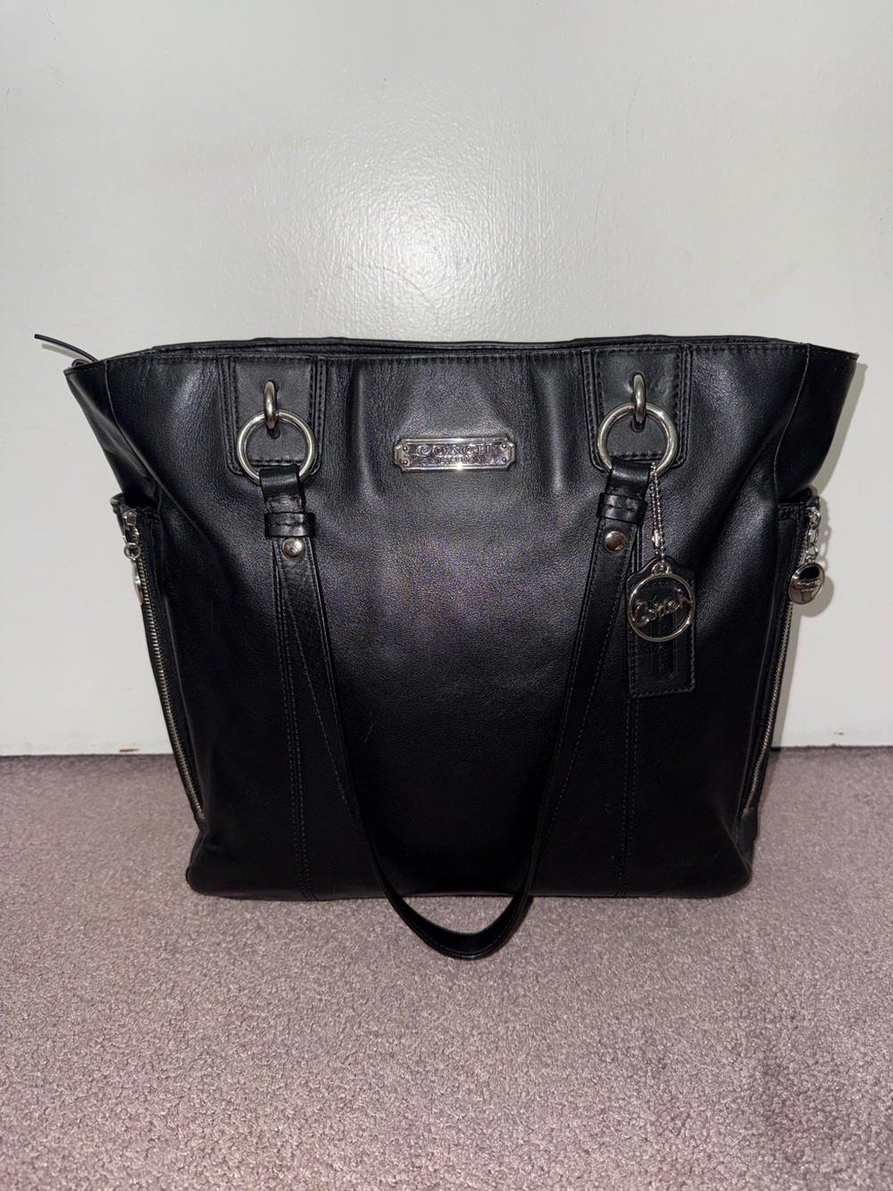 Coach Vintage East West Gallery Tote black leather and silver hardware